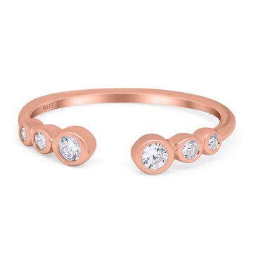 Half Eternity Ring Band Bezel Round Rose Tone, Simulated Cubic Zirconia 925 Sterling Silver (4mm)